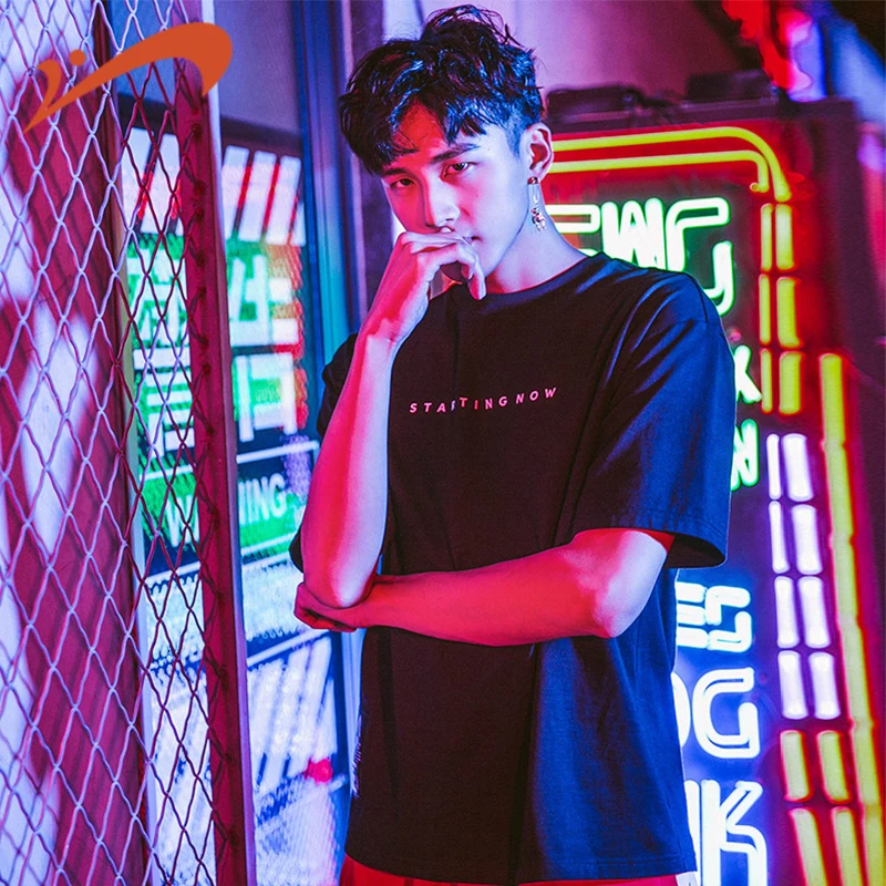 

GRN Men's Knitted Round Neck Short Sleeve T-Shirt 2019 New Summer Letter Print Applique Ribbon Ribbon Men's Sportswear