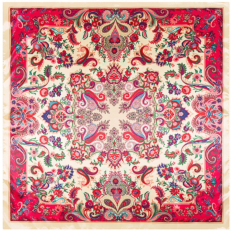 

Ethnic wind 90x90cm Silk scarf Women Headsearf fashion Luxurious giftcasous nuts pattern Ms. Silk Shawl big Muslim square hijab