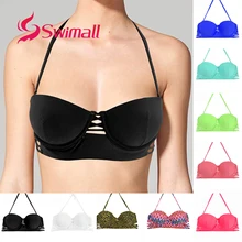 Бикини-топ, Женский Одноцветный купальник с принтом, купальник на косточках, бандаж, пляжный спортивный бюстгальтер для плавания, Холтер, летнее бикини T611