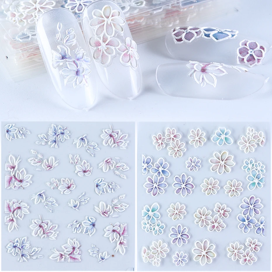 5D Embossed Nail Sticker Decals Blooming Flower Acrylic Engraved 3D Slider Manicure Empaistic Nail Art Decoration Tips CH1019