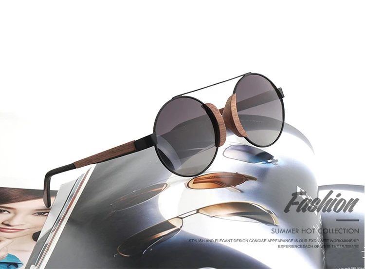 RTBOFY ретро деревянные поляризационные Круглые Солнцезащитные очки Мужские бамбуковые очки женские брендовые дизайнерские UV400 зеркальные линзы