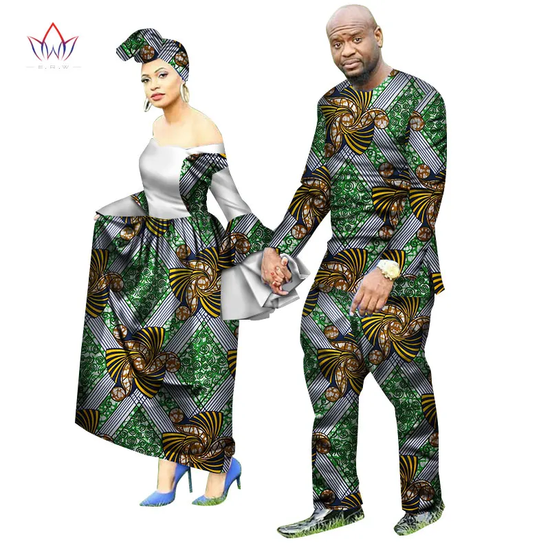 Африканская стильная одежда для пар для милых влюбленных Базен длинное женское платье и мужские комплекты Дашики размера плюс свадебная одежда WYQ69 - Цвет: 5