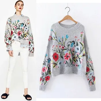 

Vintage Retro Ethnic Bohemian Hippie Boho Jumpers Ladies Embroidery Floral Round Neck Long Sleeve Loose Sweater Women Pullover