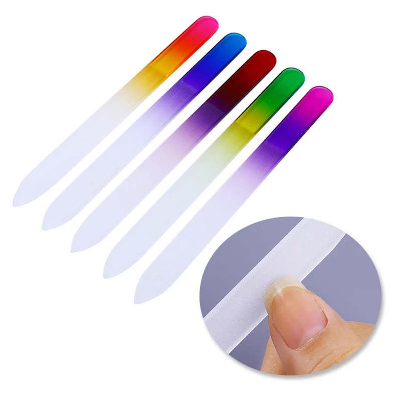 

5 Pcs Gradient Rainbow Glass Art Nail File Set Double-side Filing Colorful Buffing Grinding Manicure Accessory Nail Art Tools