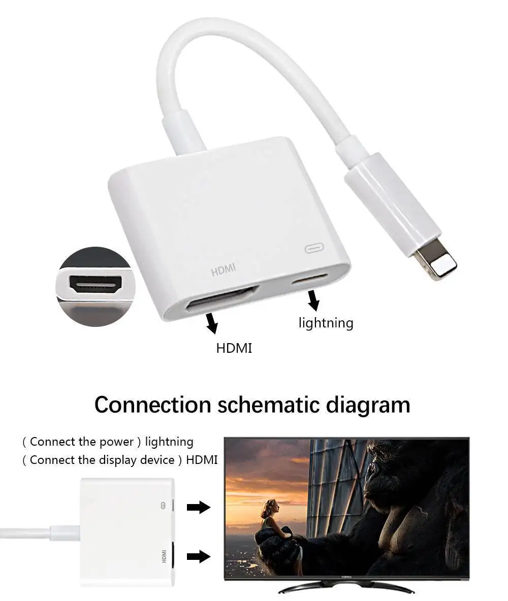 Lightning1 к HDMI цифровой AV ТВ кабель адаптер для iPad iPhone X 8 7 6 Plus