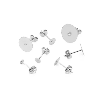 

100pcs/lot 3 4 5 6 8 10 12 mm Stainless Steel Blank Earring Stud Base Fit Cabochon Cameo Settings DIY Jewelry Making Supplies