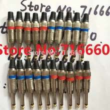 20 шт./лот 1/" моно-штекер, 6,35 мм разъемы моно, домкраты для микрофонный аудиоразъем на позолоченном наконечнике