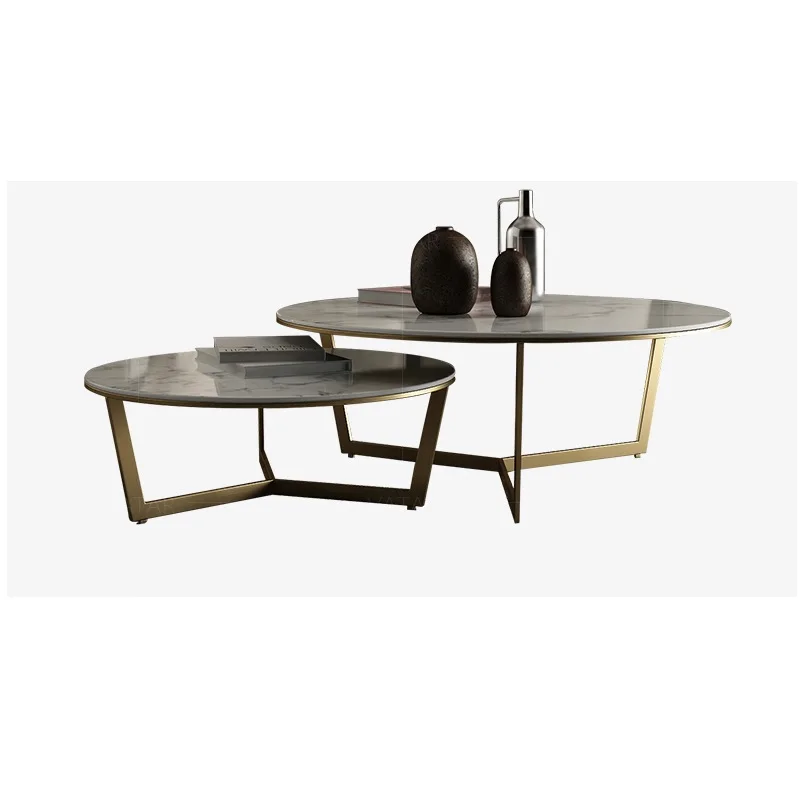 Nest Coffee Table with Stainless Steel Frame / 90cm+70cm Marble Top