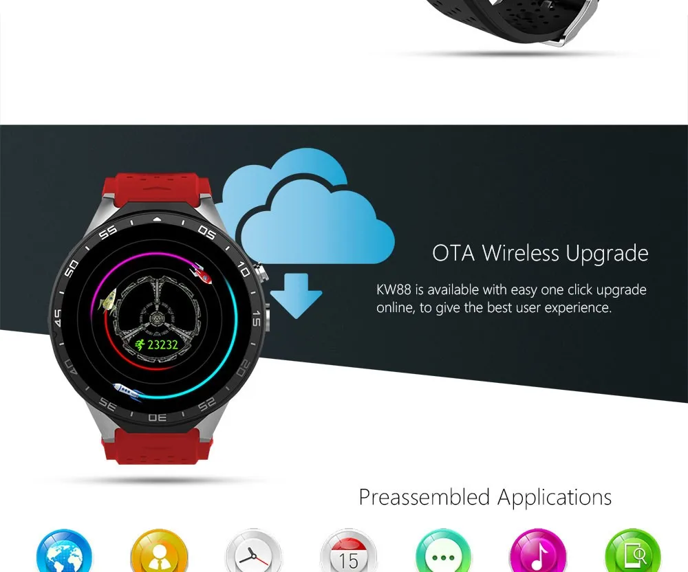 DHL Быстрая 3-7 дней Новое поступление KW88 android 5,1 Bluetooth SmartWatch телефон 1,3" 3g wifi 2.0MP камера Датчик сердечного ритма