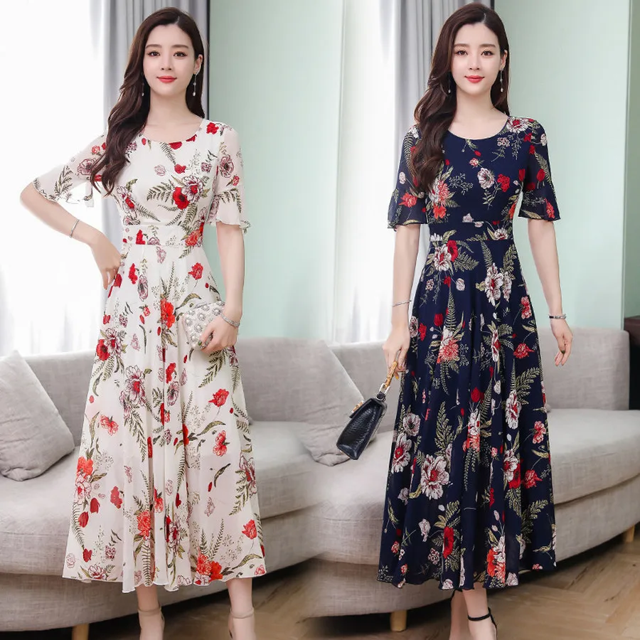 

2019 Floral Chiffon Bodycon Boho Midi Dress Summer Vintage 3XL Plus Size Print Beach Maxi Sundress Elegant Women Party Vestidos
