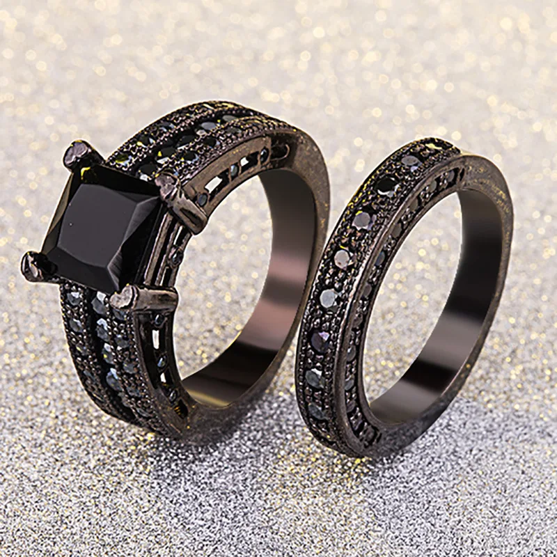 

Double ring Blue Black Square Crystal Setting Mosaic Zircon Sets Party Fashion Jewelry Luxury Men Rings Dropshipping