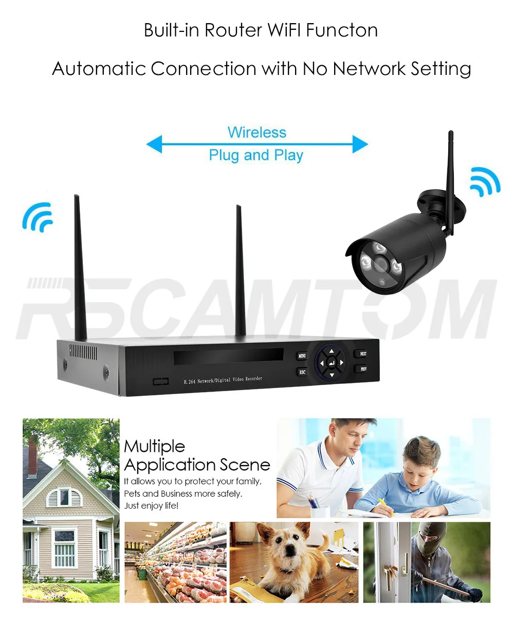 Wistino 4CH Wireless IP Camera NVR Kits 720P CCTV Security System Wifi Cameras XMEye Outdoor Waterproof Surveillance Kit Night Vision (6)