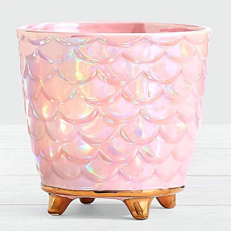 

Powder Colorful Three-legged Fish Scale Ceramic Vase High End Europe Ceramic Flower Vase Home Decoration Green Plant Flowerpot