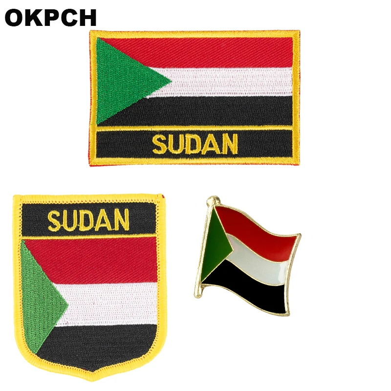 

Sudan National Flag Embroidered Iron on Patches for Clothing Metal badges PT-0167-3