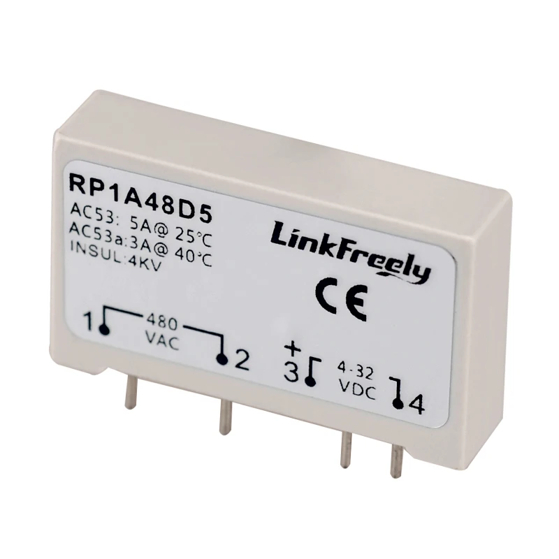 

RP1A48D5 High Quality 1 Phase PCB Solid State Relay 4V 5V 12V 24V DC Input Output 12-530VAC 5A SSR Relay Switch Module Factory