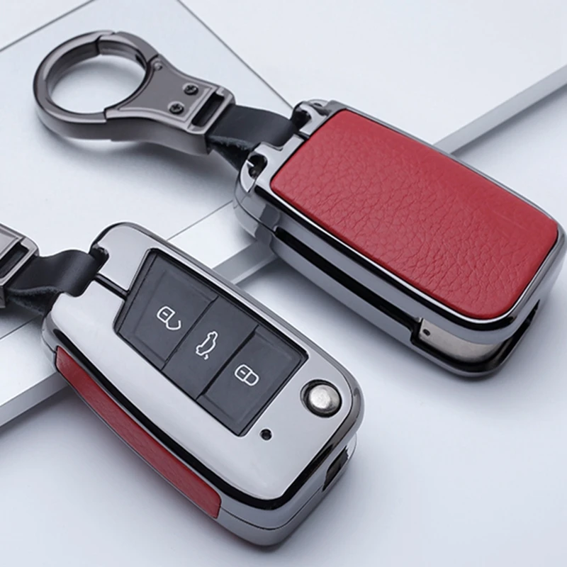 Car Leather Key Case Cover Holder For VW Golf 7 Polo Bora MK7 MK6 Passat For Skoda Octavia A7 Kodiaq Seat Leon Ibiza Flip Key