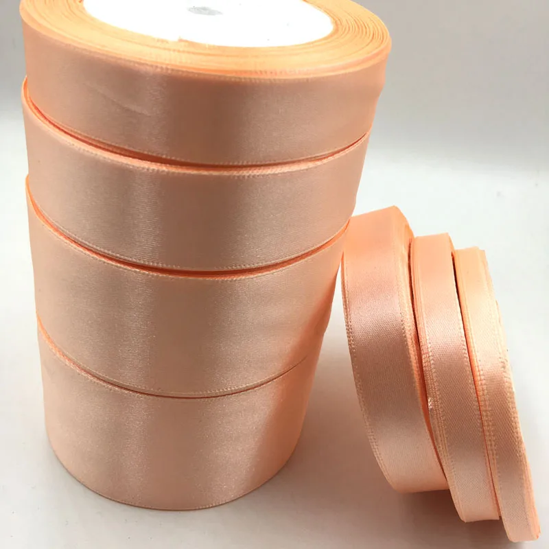 

25 Yards Peach Silk Satin Ribbon Wedding Party Decoration Gift Wrapping Christmas New Year Apparel Sewing Fabric Ribbon 07