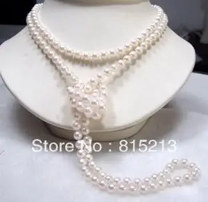 

FREE SHIPPING>>>@@ > N55 7-8mm White FW Cultured Pearl Necklace 50inch