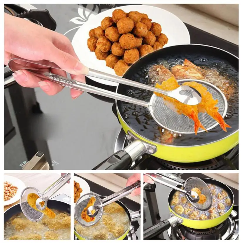 Multi-functional Filter Spoon With Clip Food Kitchen Oil-Frying BBQ Filter stainless steel clamp strainer set Kitchen tools 8