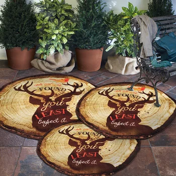 

Vintage European Style Elk Tree Rings Round Rug Washable Non-slip Study Room Computer Chairs Bedroom Coffee Table Sofa Carpet
