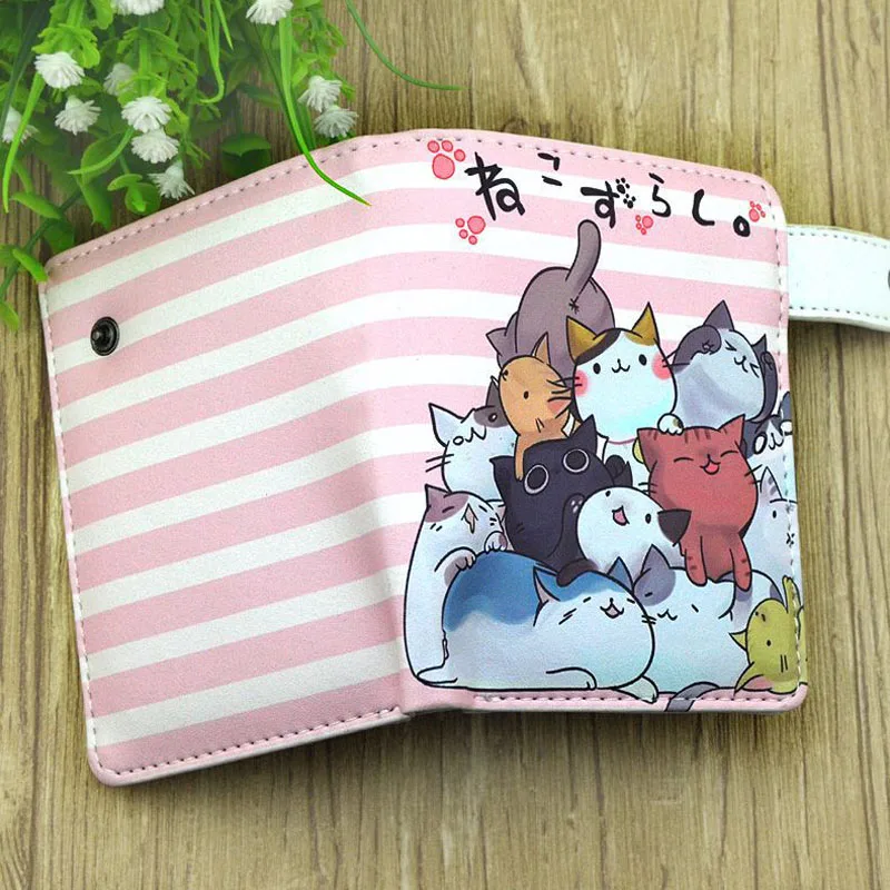 Кожаные Кошельки на кнопке аниме Neko Atsume держатель для карт кошелек новая распродажа Красочные Короткие портмоне для мальчиков и девочек подарок