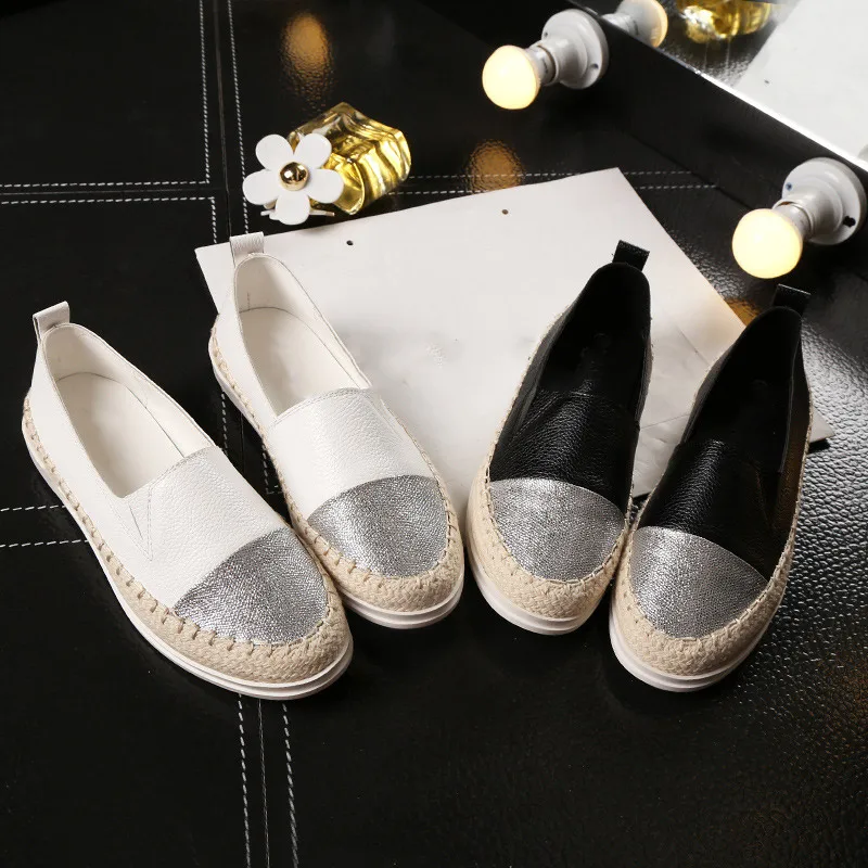 

Women Flat Shoes Slip on PU Casual Loafers Female Sewing Hemp Flats White Nurse Shoes Platform Ladies Comfor Footwear Plus Size