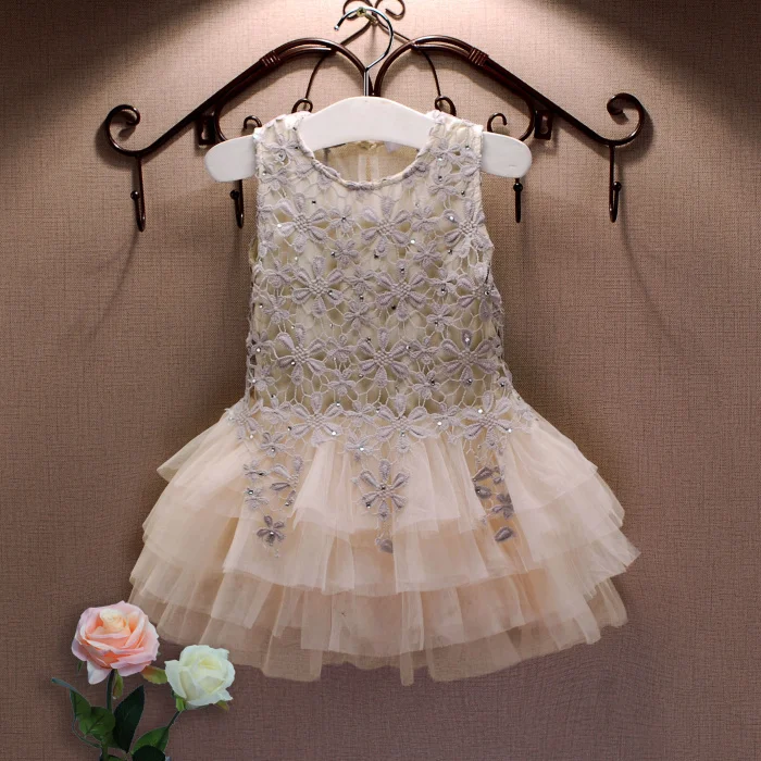 2017 Summer New Lace Vest Girl Dress Baby Girl Princess Dress 3 7 Age Children Clothes