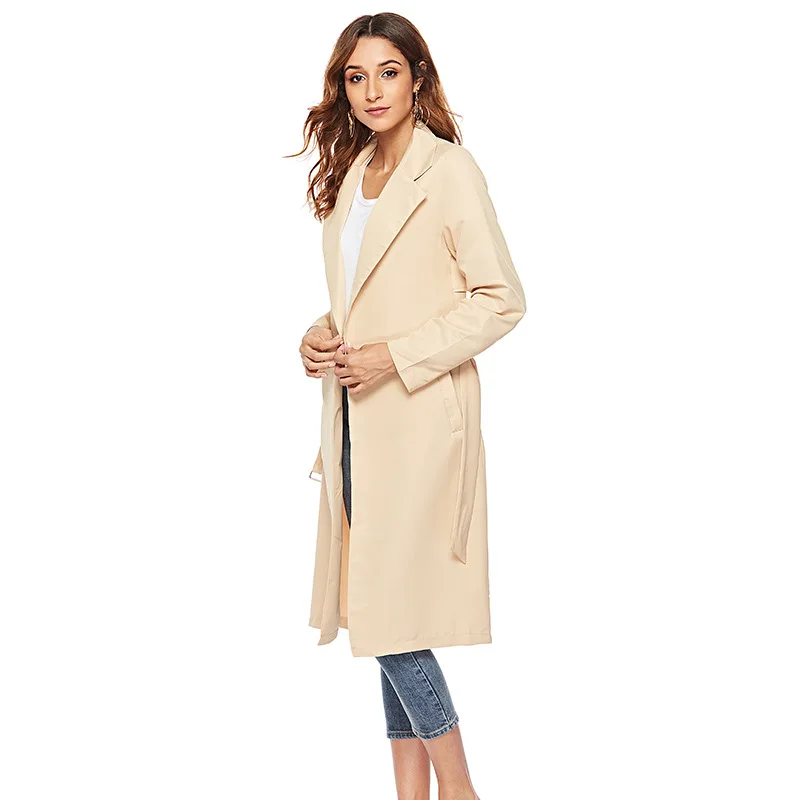 vadim 2019 New Trench Lady Casual Spring casaco feminino modis Waist Classic Collar Coat Long trendyol Business Outerwear plussi