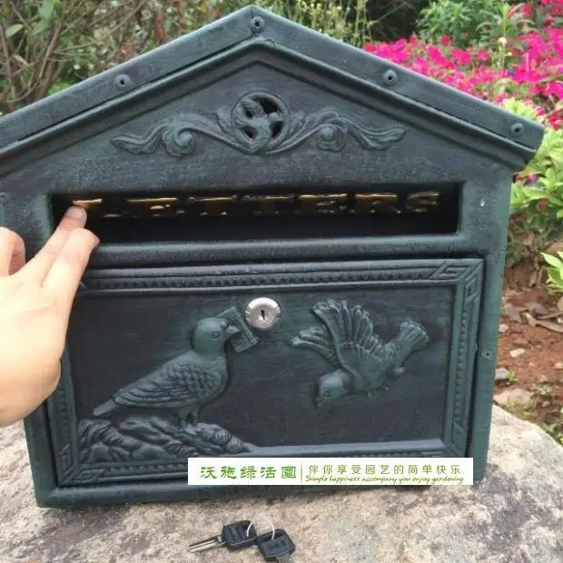 Чугунный почтовый ящик темно-зеленый настенный металлический почтовый ящик для письма садовый двор Патио газон наружный Декор