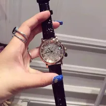 Relojes mujer 2016 Женская Мода Горный Хрусталь Часы Люксовый Бренд Кожа Женщины Одеваются Смотреть Случайный Кварцевые Часы Relogio Feminino