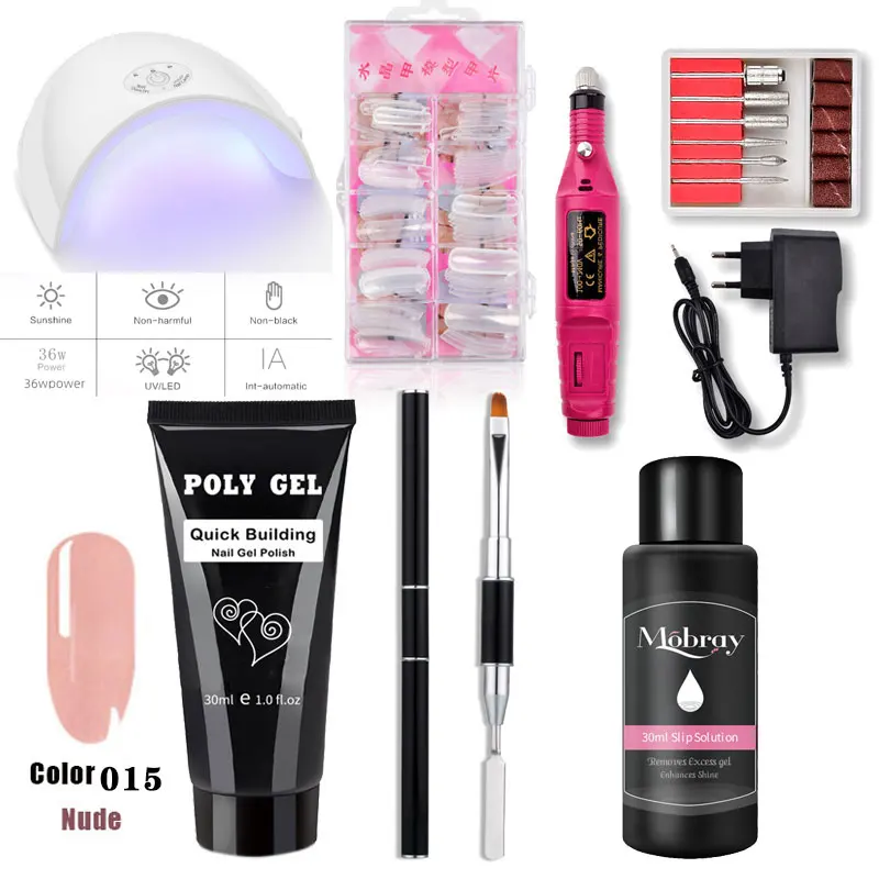 

Poly Gel Kit 36w Uv Nail Lamp Electric Grinder Fast Builder Gel for Nail Art Polygel Set Extension Glue Kit Brush Nail Tools
