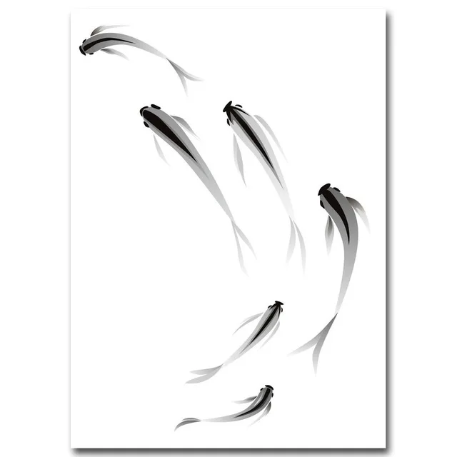 Chinese Style Black White Fishes Canvas Poster 3