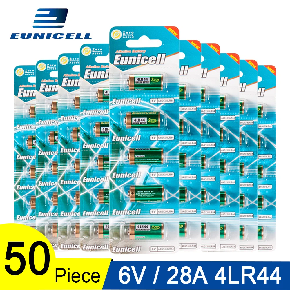 50 шт./лот 145 мАч Eunicell 6 в 4LR44 батарея 4A76 A544V 4034PX PX28A L1325 4AG13 щелочные батареи первичные