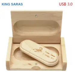 Король SARAS usb3.0 клена + коробка usb флеш-накопитель 4 GB/8 GB/16 GB/32 GB/клен photogrephy Деревянный Гравировка логотипа подарок