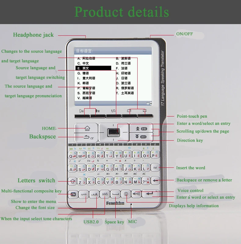 Новая Многоязычная переводная машина электронный словарик поддержка языкового перевода 17 стран с голосовым выходом