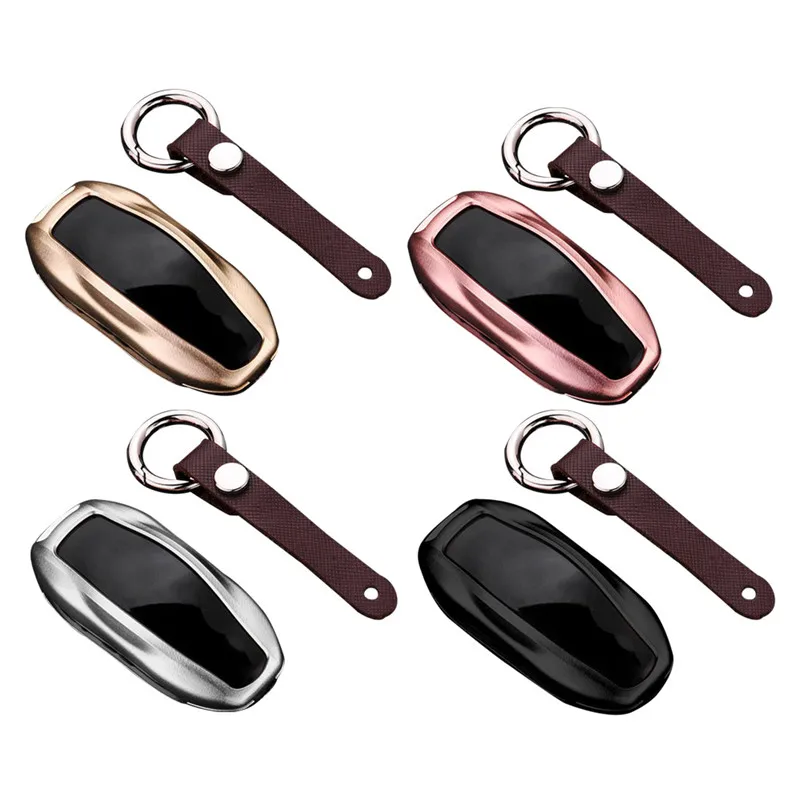 

Premium Aluminum Metal Car Key Case Shell Cover Remote Car Key Fob Shell Case with Key Chain for Tesla Model S