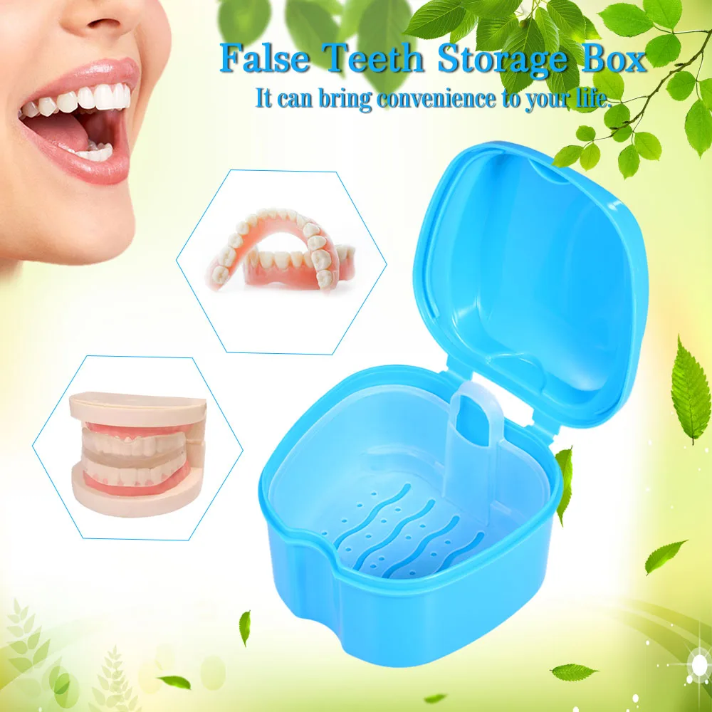

False Teeth Container Denture Box Storage Case Dental Cleaning Box with Rinsing Basket Retainer Teeth Appliance Holder Tray