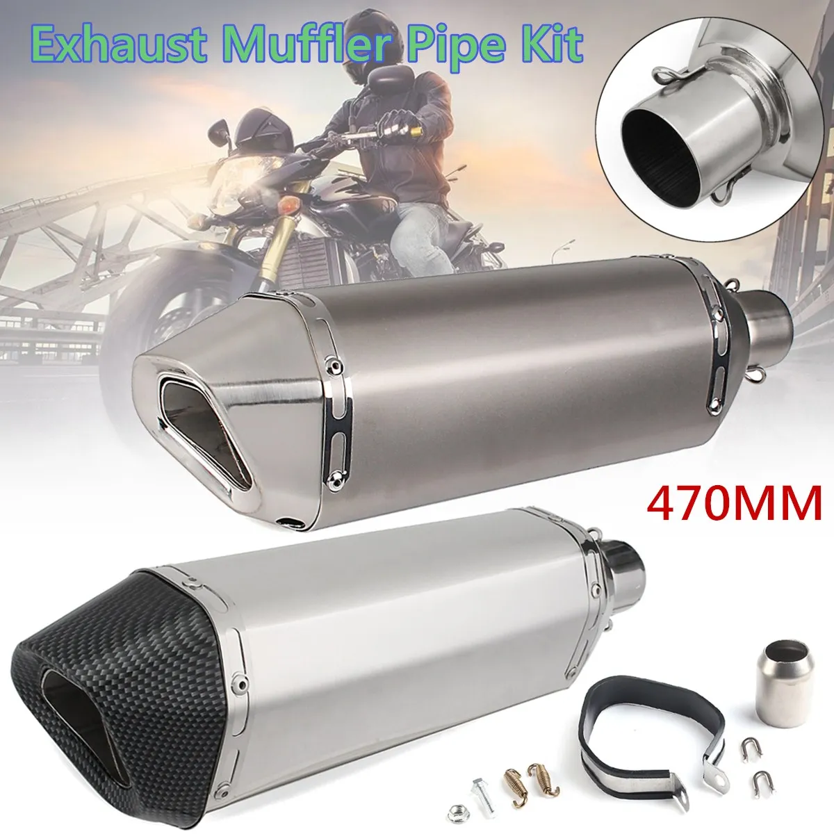 

38~51mm Universal Motorcycle Exhaust Stainless Steel Exhaust Muffler Pipe Kit For Honda for KAWASAKI for Yamaha