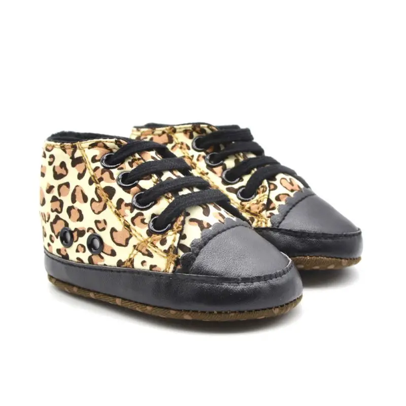 Симпатичные для маленьких девочек Обувь мягкое золото Sole шпаргалки Полосатые Обувь для маленьких малышей леопарда Обувь для малышей - Цвет: Черный