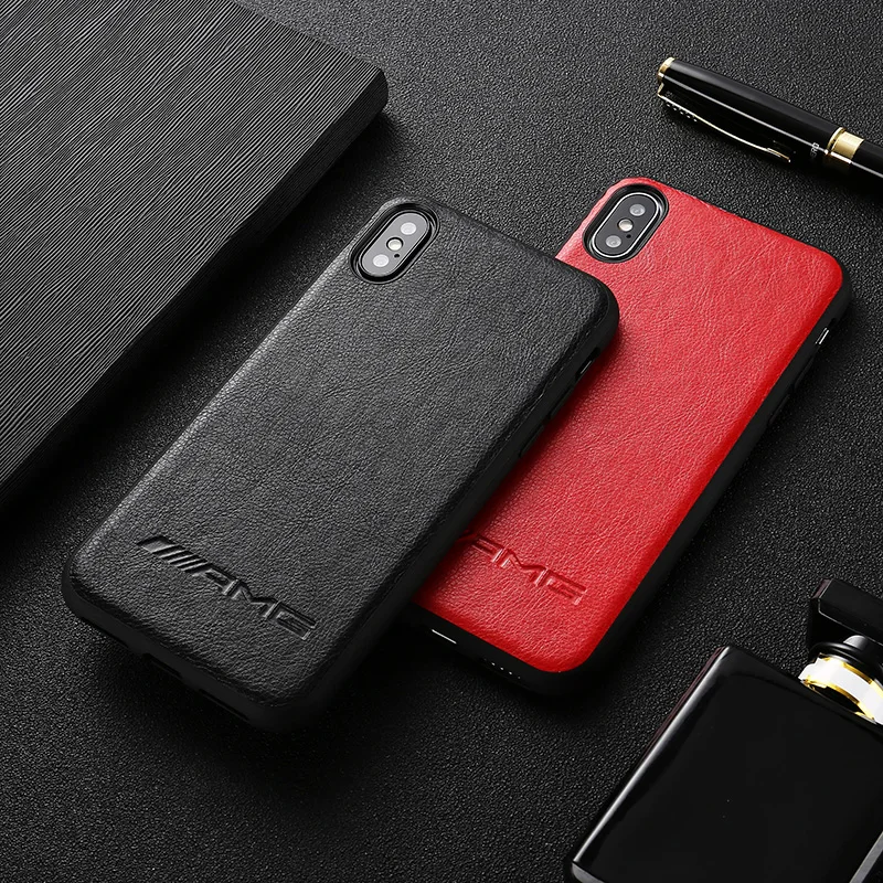 

High quality luxury leather cover case for apple iphone 6 s plus 7 7plus 8 8plus X XR XS Max Litchi AMG Luxury car phone coque
