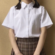 Japanese high school Schoolgirl Square collar short-sleeve T shirt Opacity white solid uniform