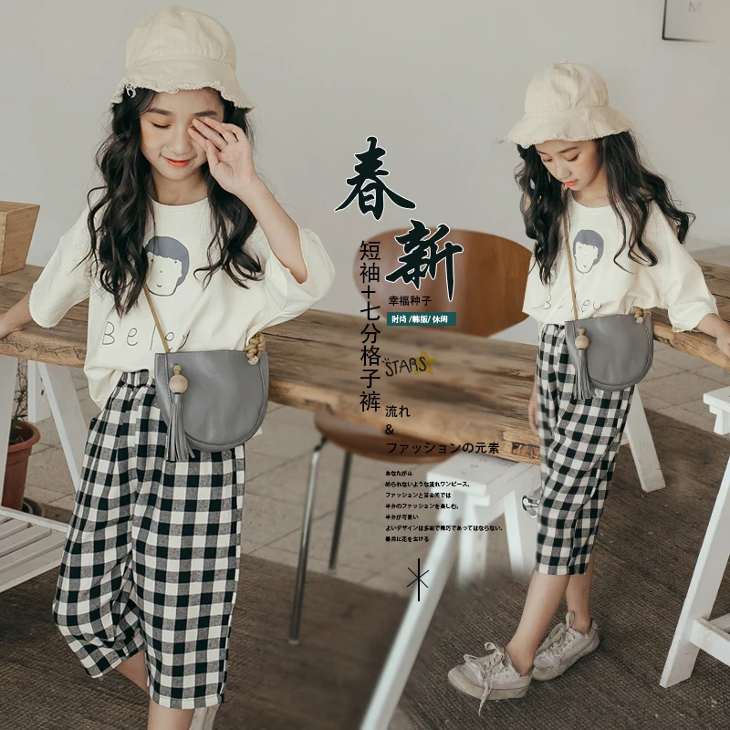 

Toddler Girl Clothes Set 2019 Summer New Fashion Summer Tracksuit Short Sleeve Shirt + Plaid Pant 2pcs Girls Boutique Outfits 12