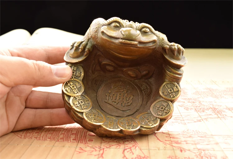Антикварный антиквариат Китайский медный Цикада пепельница|ashtray| |