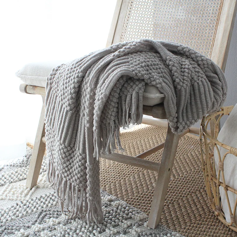 

New Nordic Knitting Throw Blankets Yarn Knitted Blanket Home Car Aircondition Beds Boho Plaids Bedspread Bed Knit Blanket