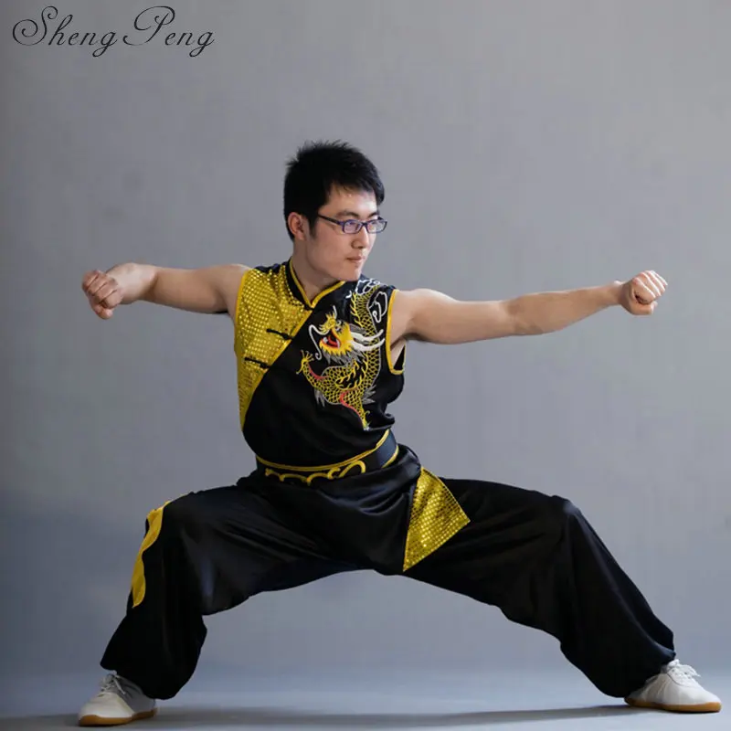 

Kung fu clothes traditional wushu clothing Chinese dragon costume kung fu uniforms sleeveless man kung shaolin uniform CC020