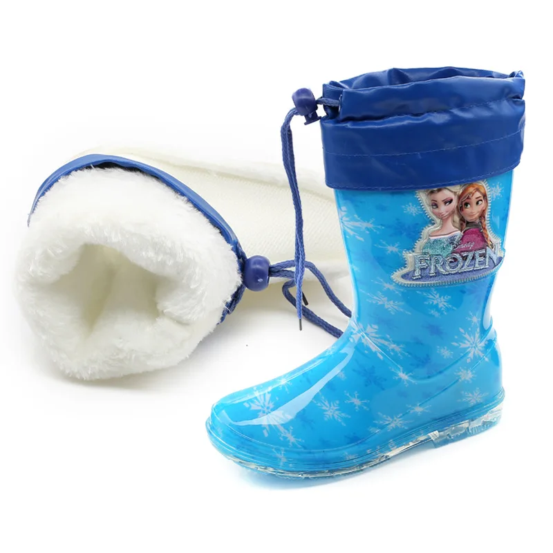 new Disney princess frozen children Plus velvet thick warm rain boots rubber shoes cartoon PVC girls water shoes size 32-38