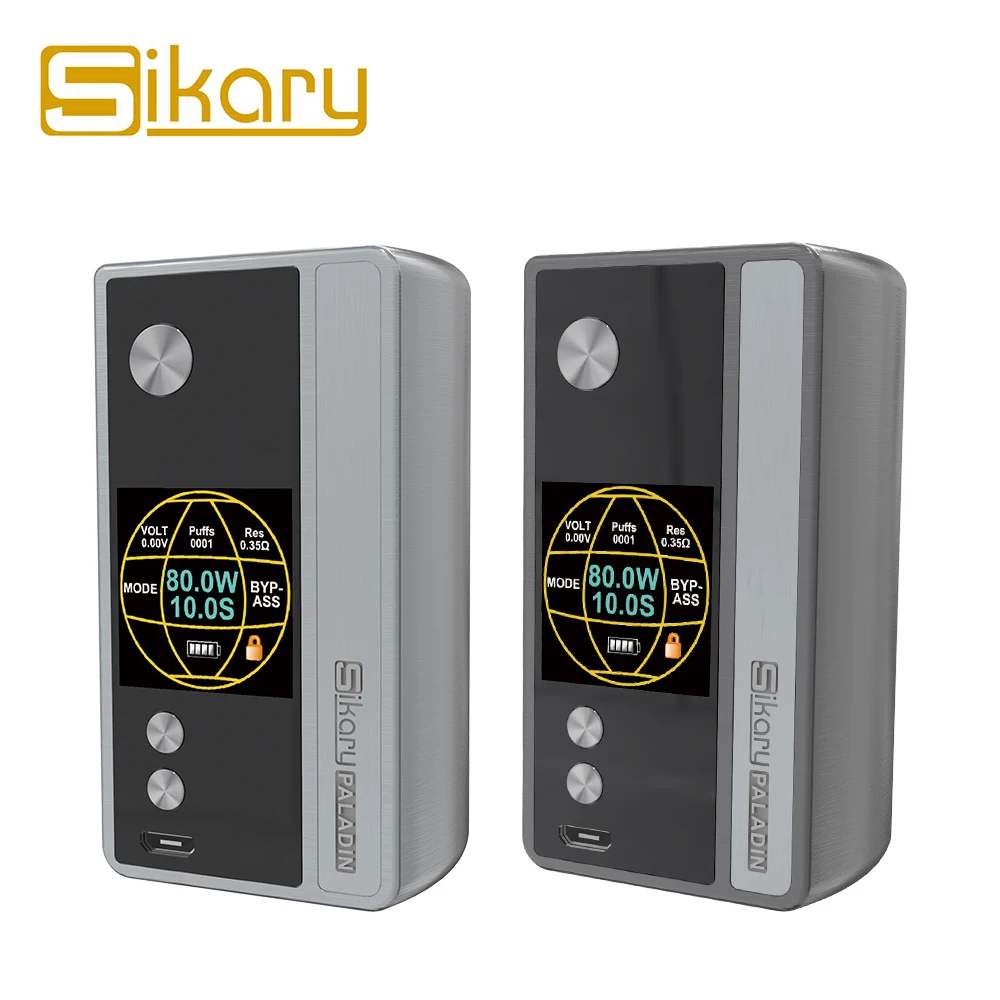 

Original Sikary Paladin 80W TC Mod 510 Thread Electronic Cigarette 1.3inch Colorful Screen 18650 Battery Vape Box for RDA RTA