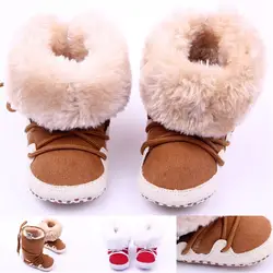 Модные зимние детские ботинки с перекрестной шнуровкой, очень теплая плюшевая мягкая подошва, Детские ботиночки, обувь для первых ходунков