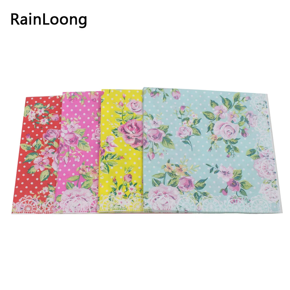 

[RainLoong] hOT Selling Beverage Paper Napkins Rose Event & Party Tissue Napkins Decoration Serviettes 33cm*33cm 20pcs/pack/lot