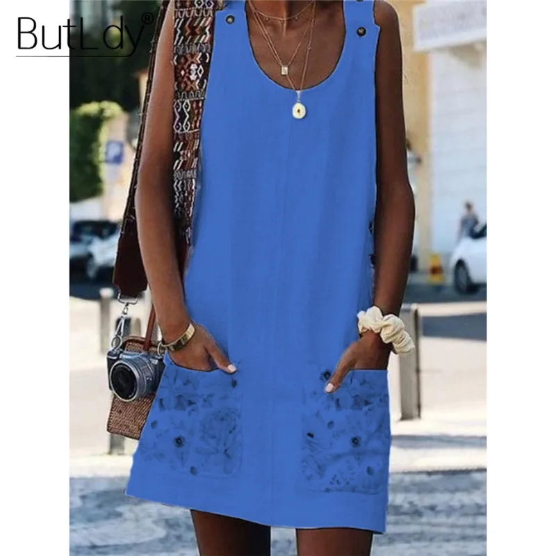 Floral Print Pockets T Shirt Dress Women Summer 2019 Sleeveless Jumper Dress Large Plus Size 4XL Loose Cotton Linen A Line Dress